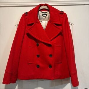 J. Crew Vibrant Red Pea Coat Double Breast Academia